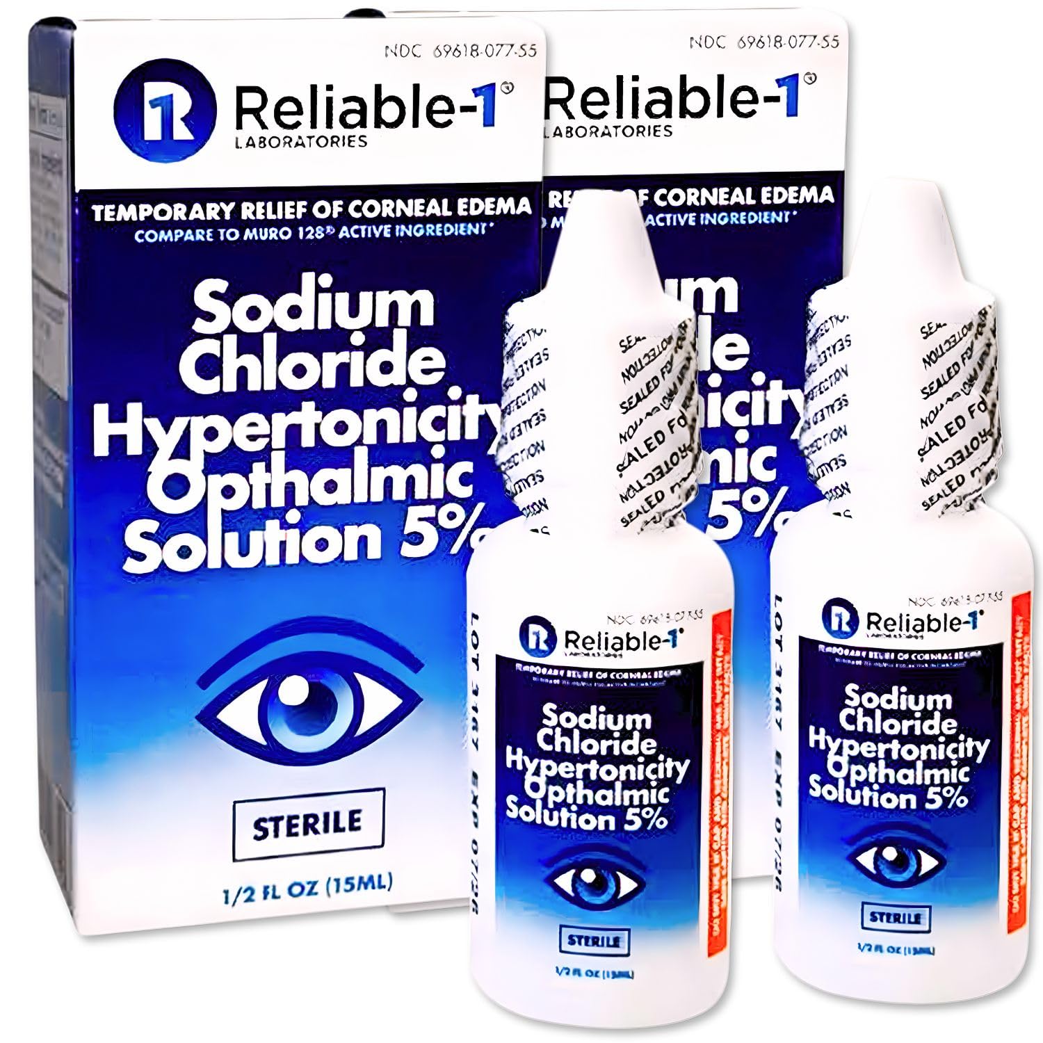 Reliable-1 Laboratories frente del empaque mostrando la solución estéril y portátil