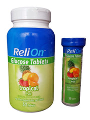 ReliOn frasco de 50 tabletas Tropical Fruit, almacenamiento conveniente