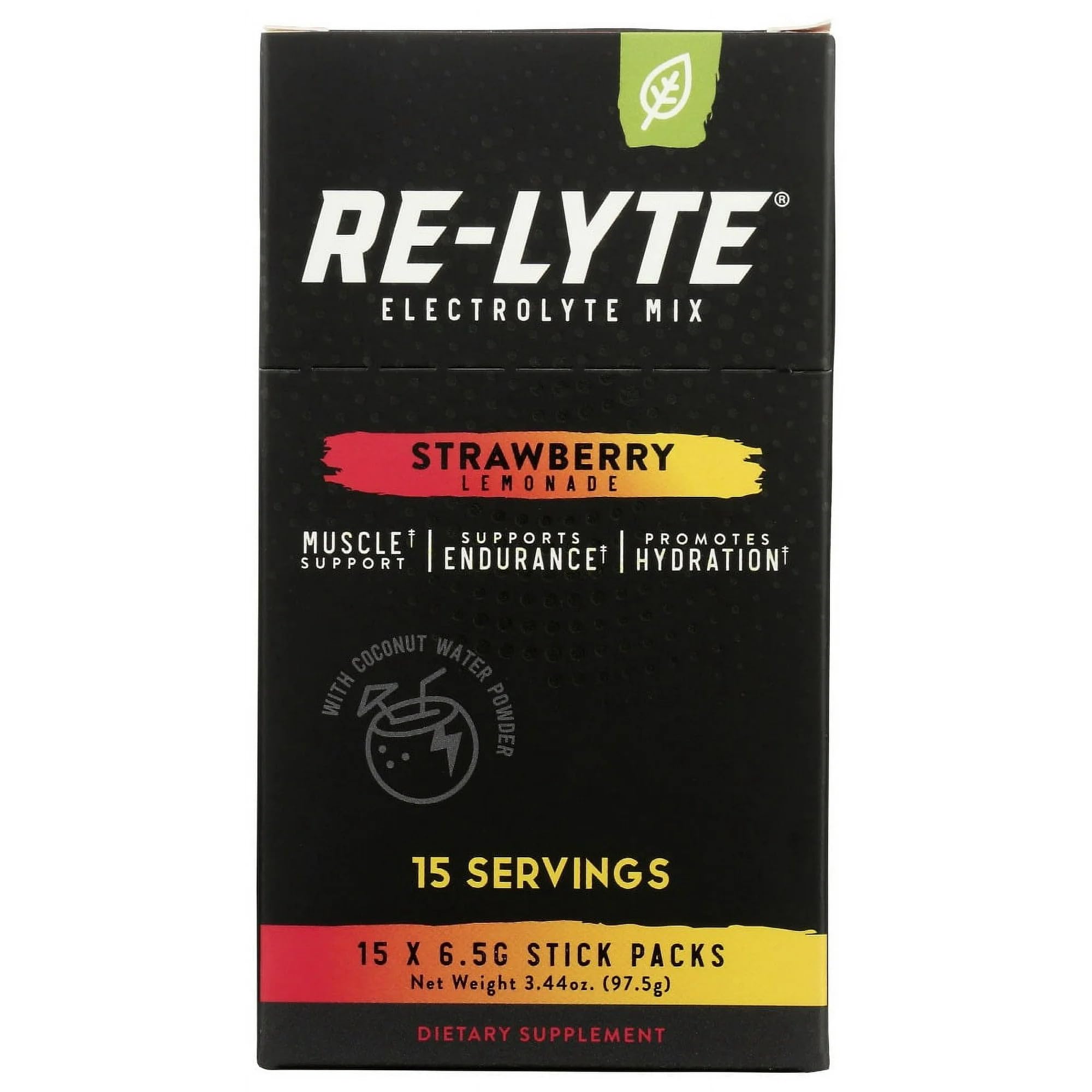 RELYTE envase frontal fresa-limón mostrando diseño y porciones