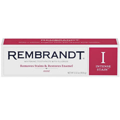 REMBRANDT tubo frente mostrando etiqueta y beneficio blanqueador