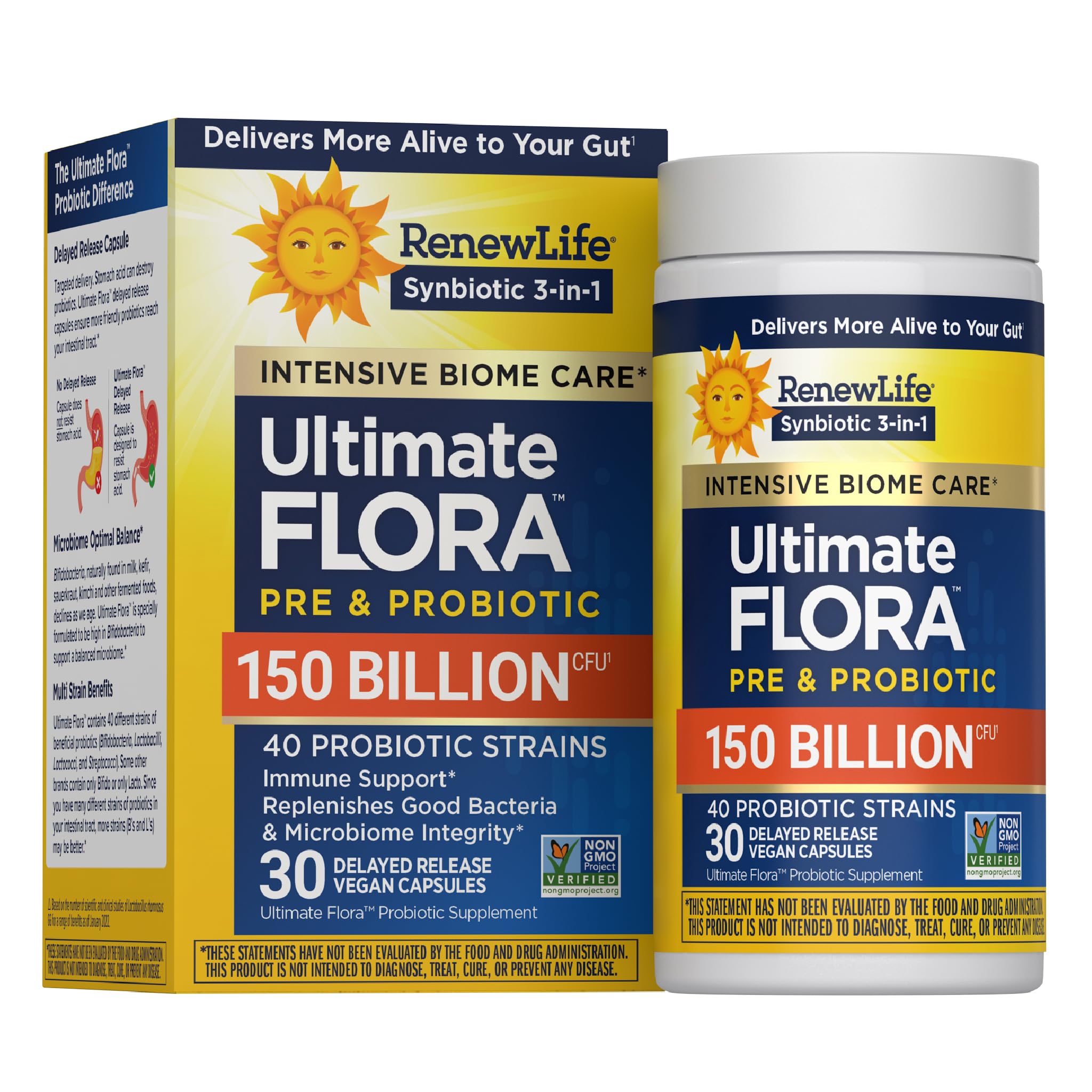 Renew Life envase frontal muestra potencia y cepas, confianza y calidad