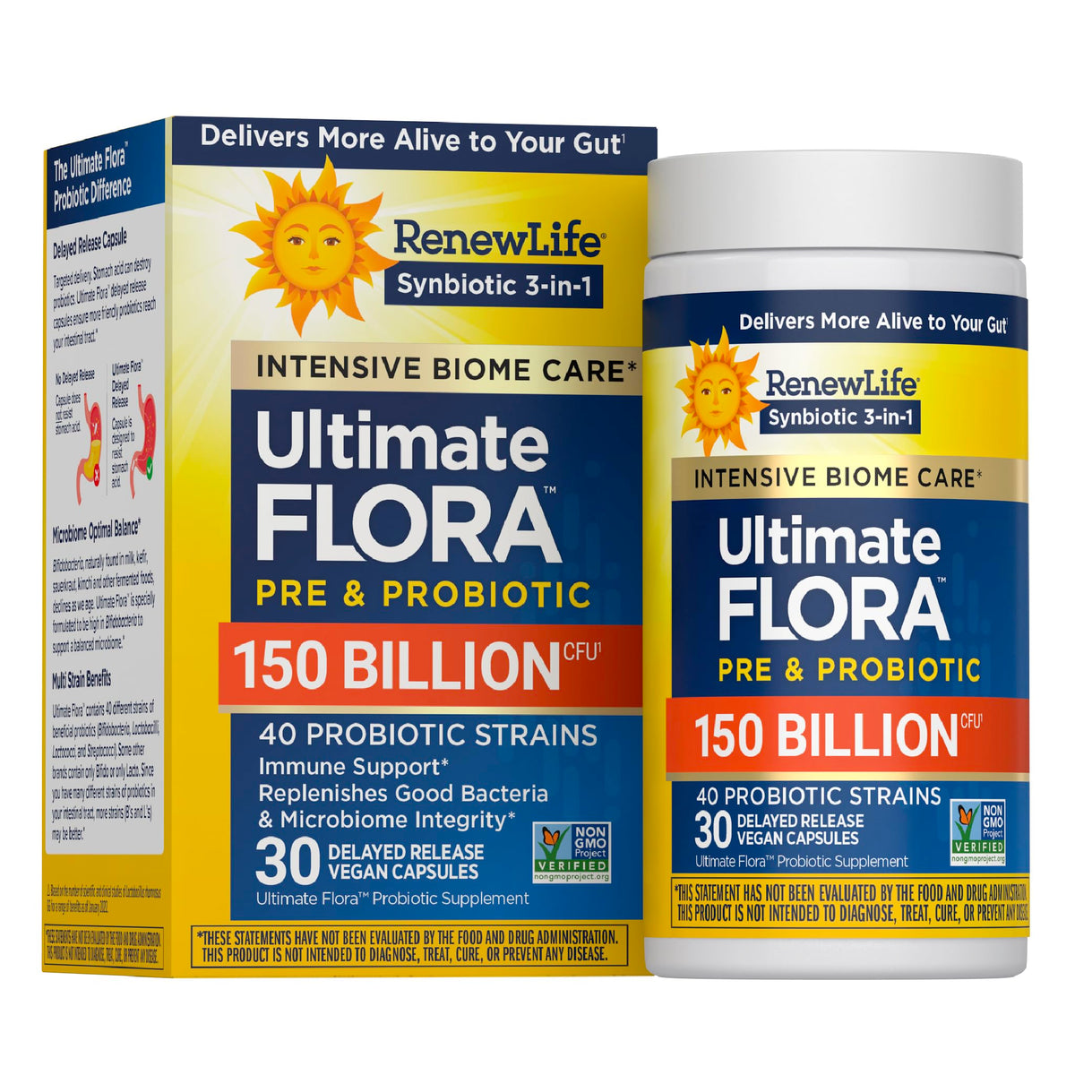 Renew Life envase frontal muestra potencia y cepas, confianza y calidad
