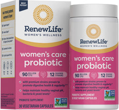 Renew Life frasco frontal mostrando etiqueta y beneficio femenino