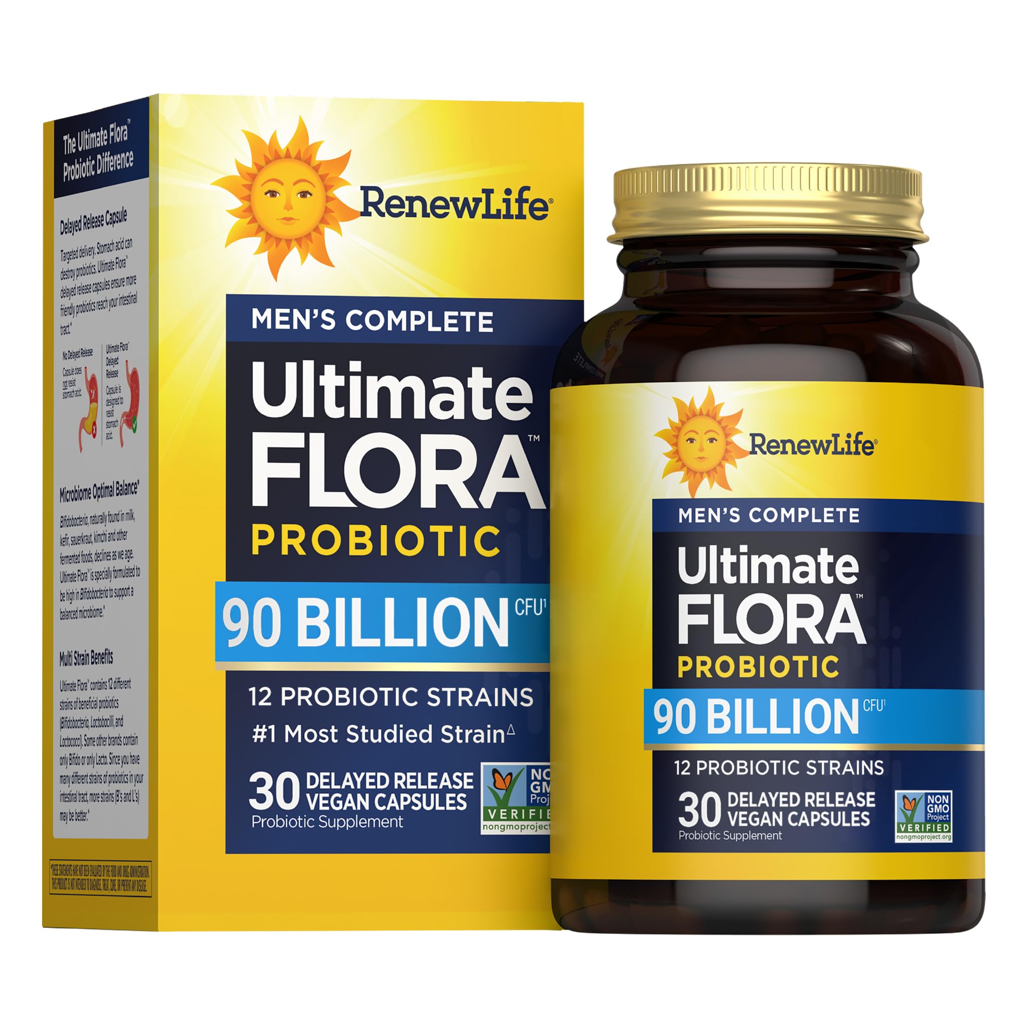 Renew Life frasco frontal que muestra diseño y beneficios para confianza