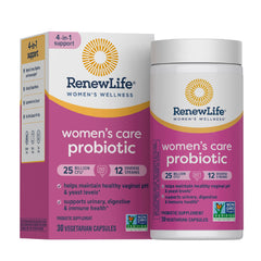 Renew Life envase frontal del probiótico femenino mostrando la etiqueta y beneficios