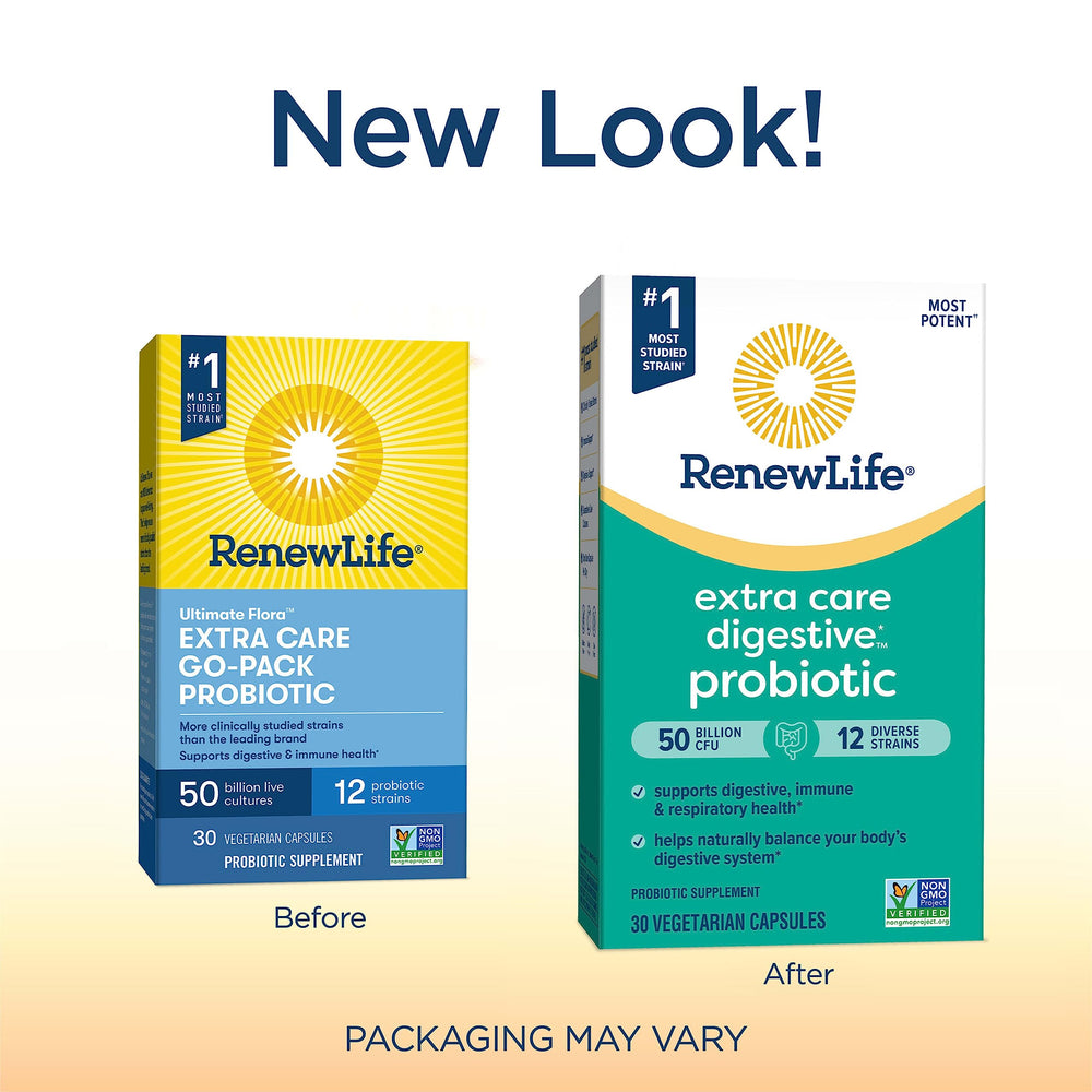 Renew Life Probiótico, primer plano de cápsula, ayuda potencial para salud digestiva y respiratoria.