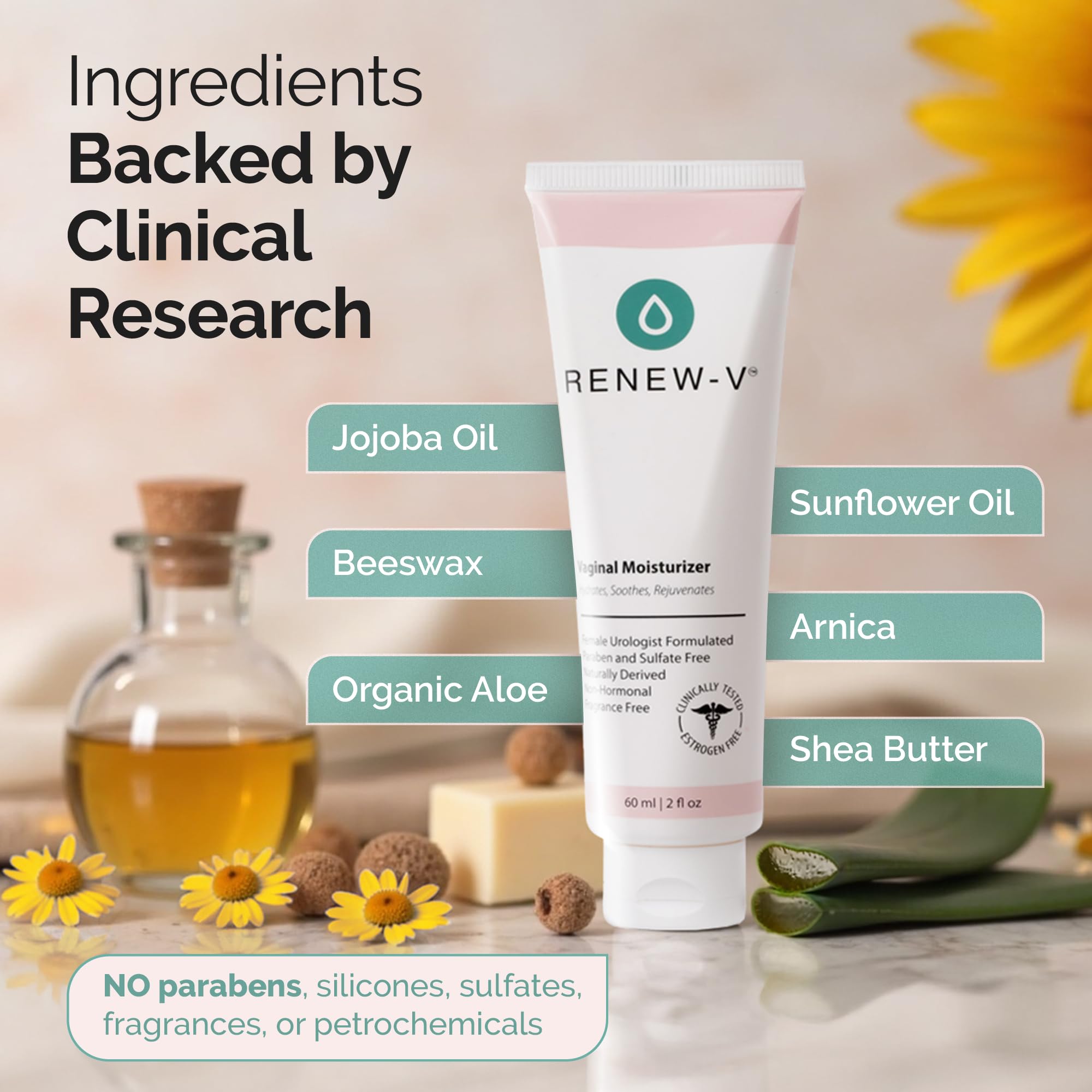 renew-v etiqueta con ingredientes naturales que aporta confianza