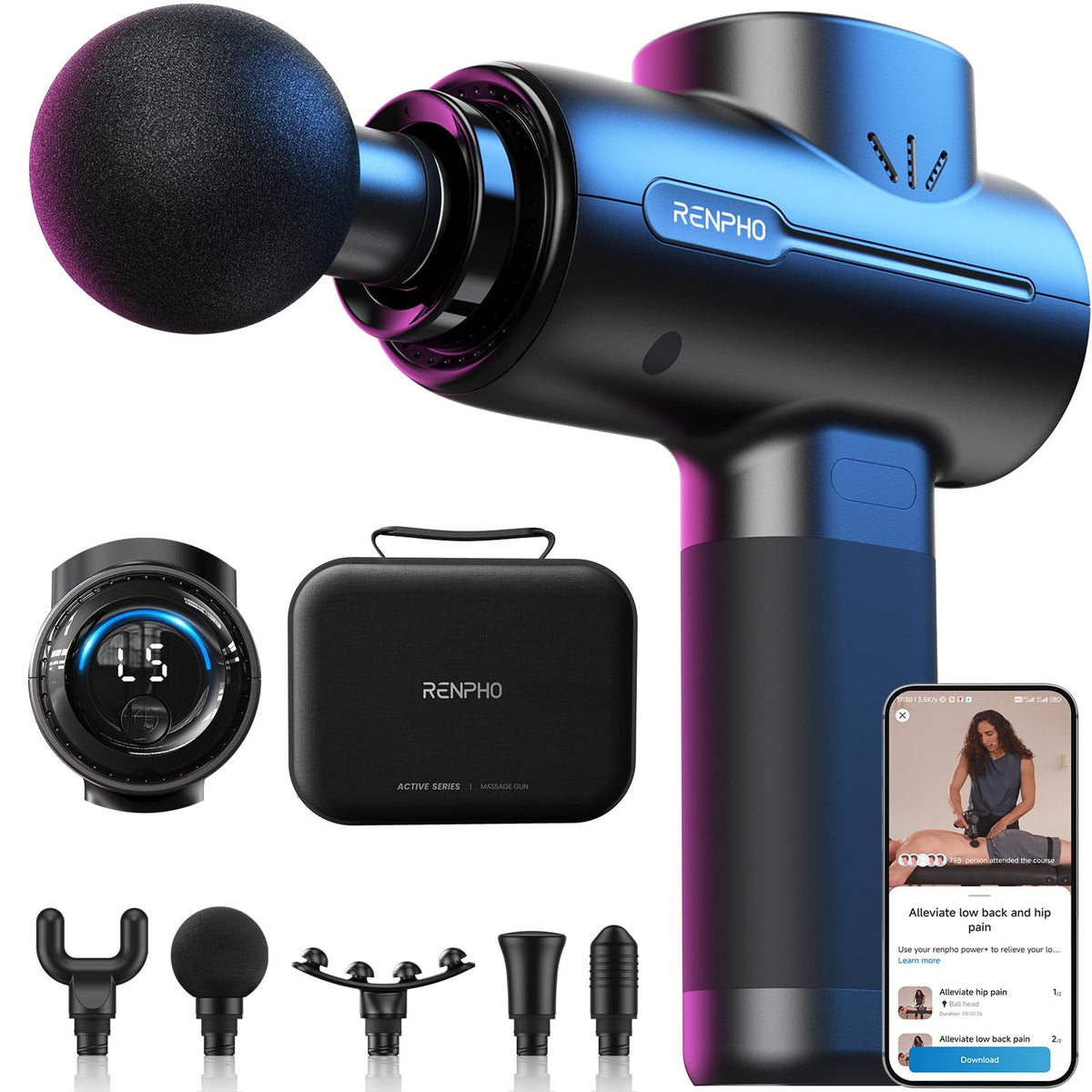 RENPHO Active+ vista frontal con diseño ergonómico y agarre cómodo