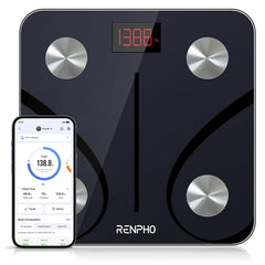 RENPHO vista frontal de la báscula con pantalla clara y diseño moderno