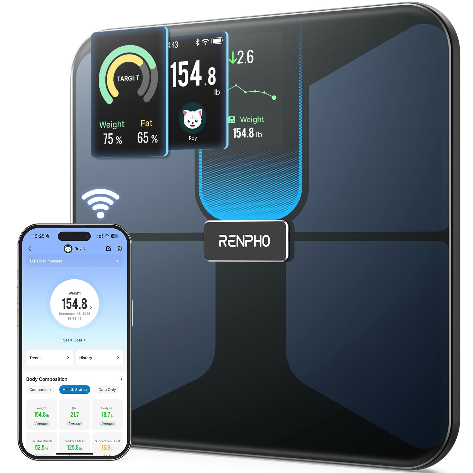 RENPHO Elis Evo vista frontal con pantalla clara y diseño minimalista
