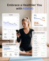 RENPHO Elis 1 app RENPHO Health en teléfono sincronizando datos