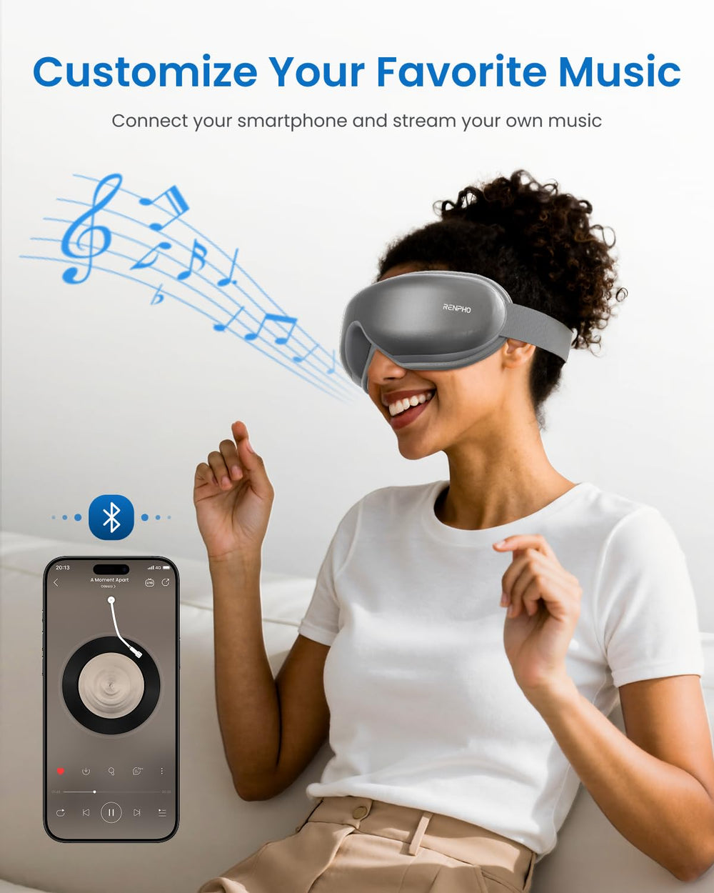 RENPHO Eyeris 1 emparejado por Bluetooth para reproducir música calmante