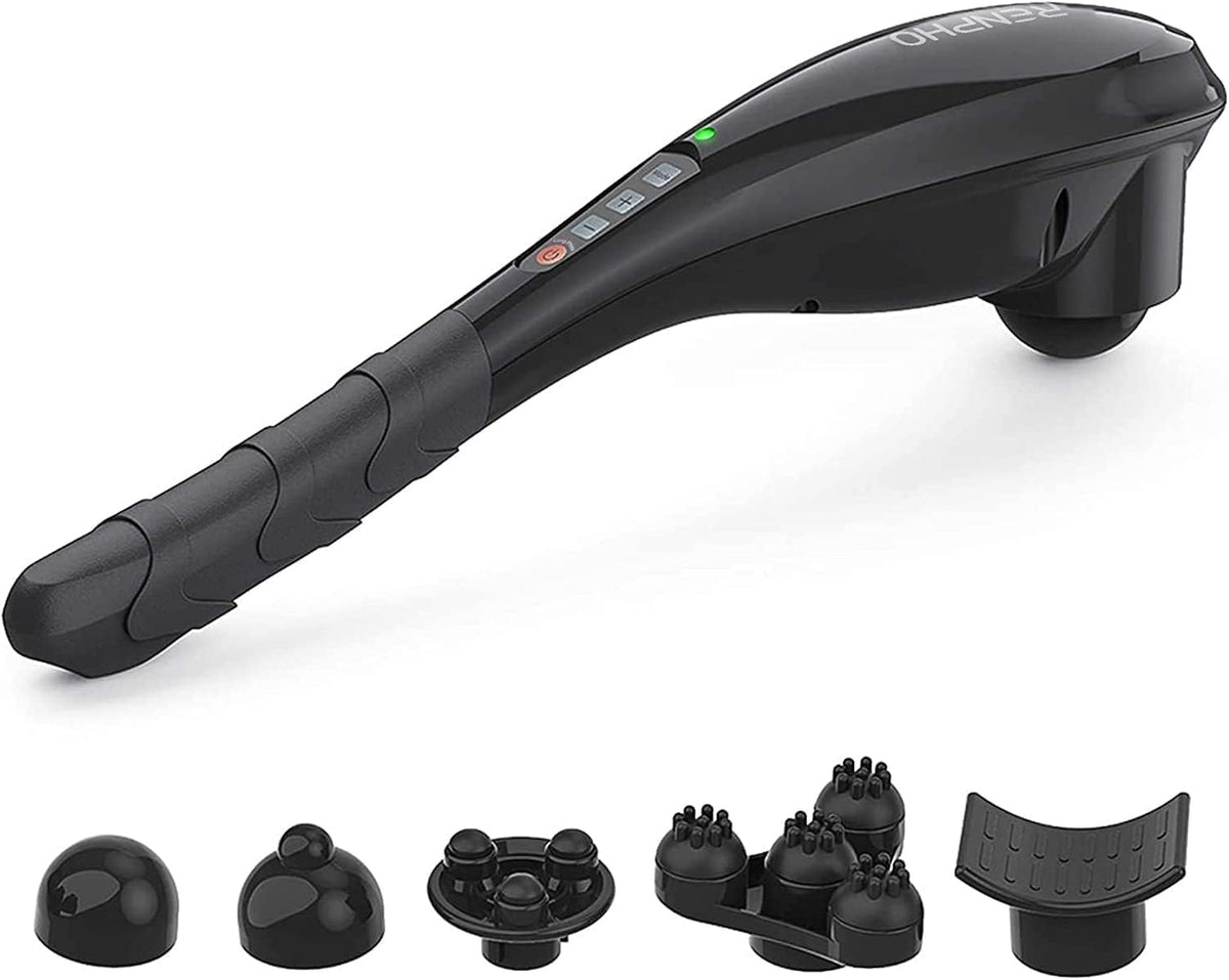 RENPHO vista frontal del masajeador mostrando controles y diseño ergonómico para comodidad