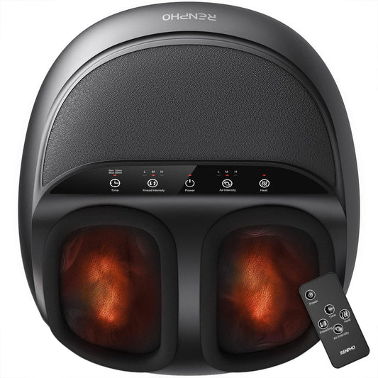 RENPHO vista frontal del masajeador de pies con diseño envolvente y fácil acceso