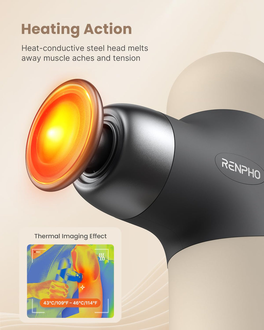 RENPHO detalle de la cabeza térmica alcanzando calor para confort