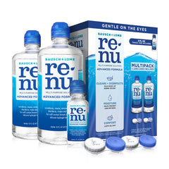 Renu frontal del pack con dos botellas y beneficio de limpieza completa