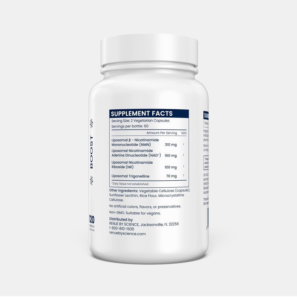 Renue By Science cápsula abierta con polvo liposomal que facilita absorción