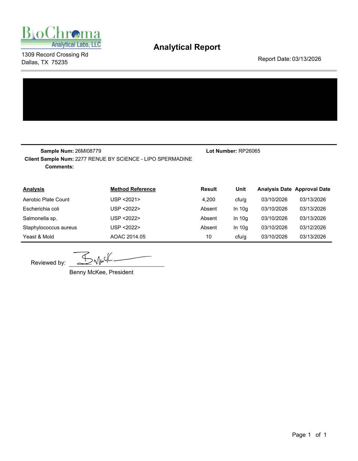Renue By Science sello de pruebas de terceros y certificación GMP
