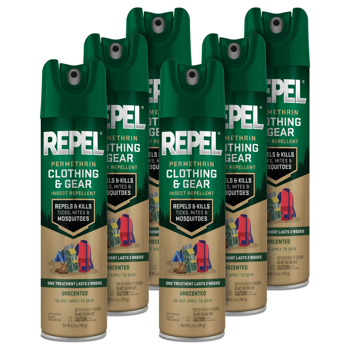Repel envase frontal mostrando el aerosol y beneficio protección prolongada