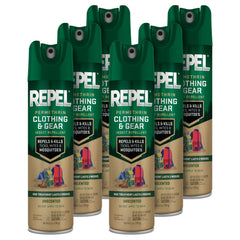 Repel envase frontal mostrando el aerosol y beneficio protección prolongada