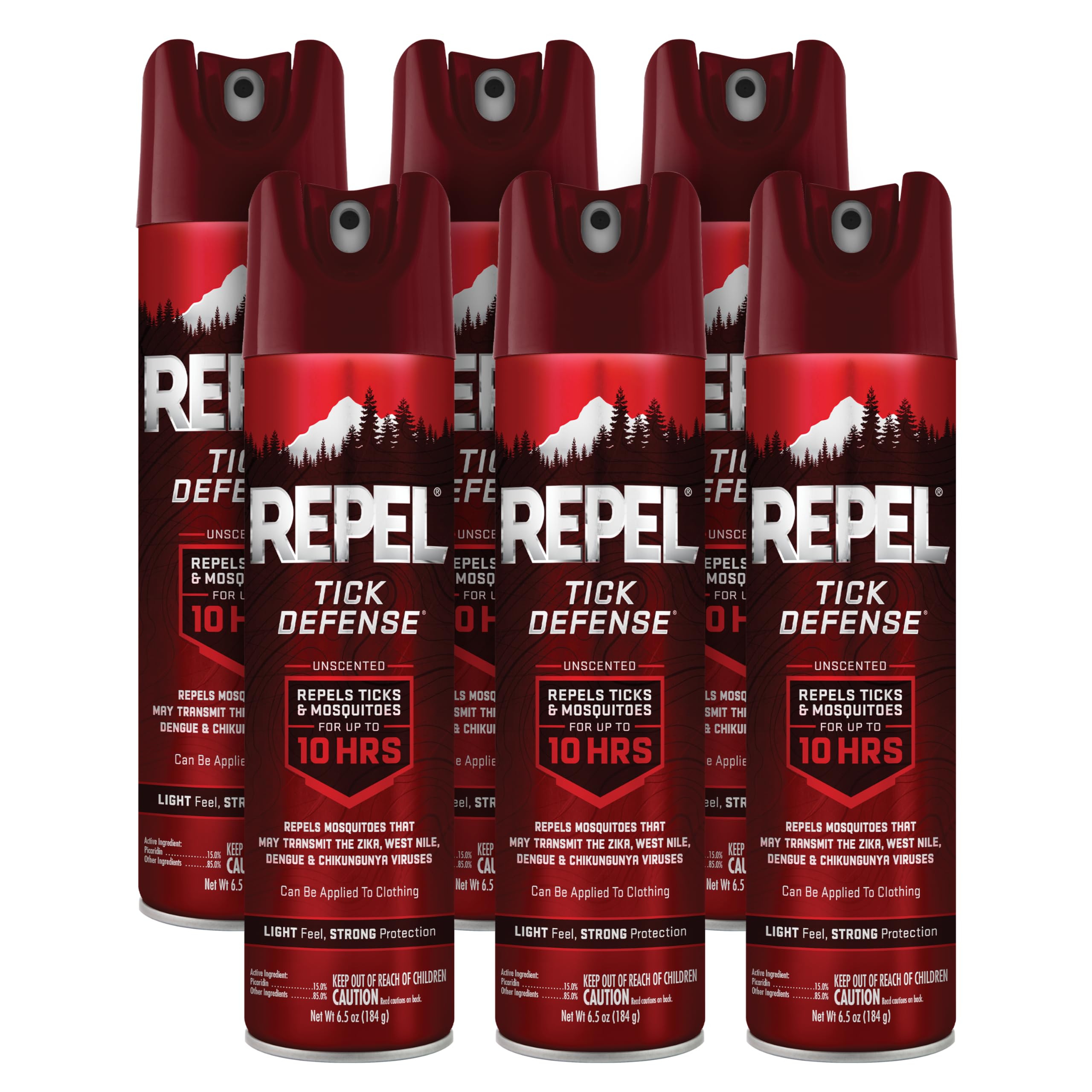 Repel aerosol pack de 6 mostrando envases frontales, protección prolongada