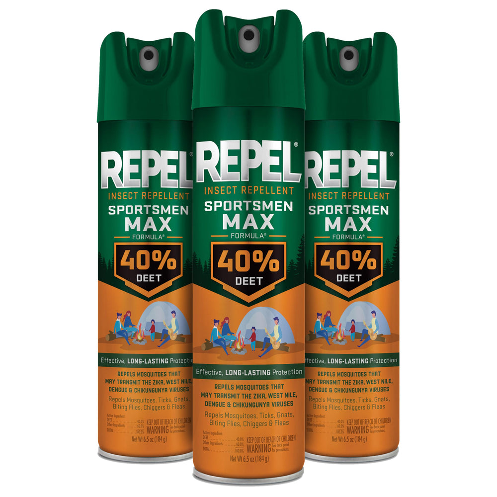 Repel aerosol pack front mostrando latas y beneficio protección prolongada