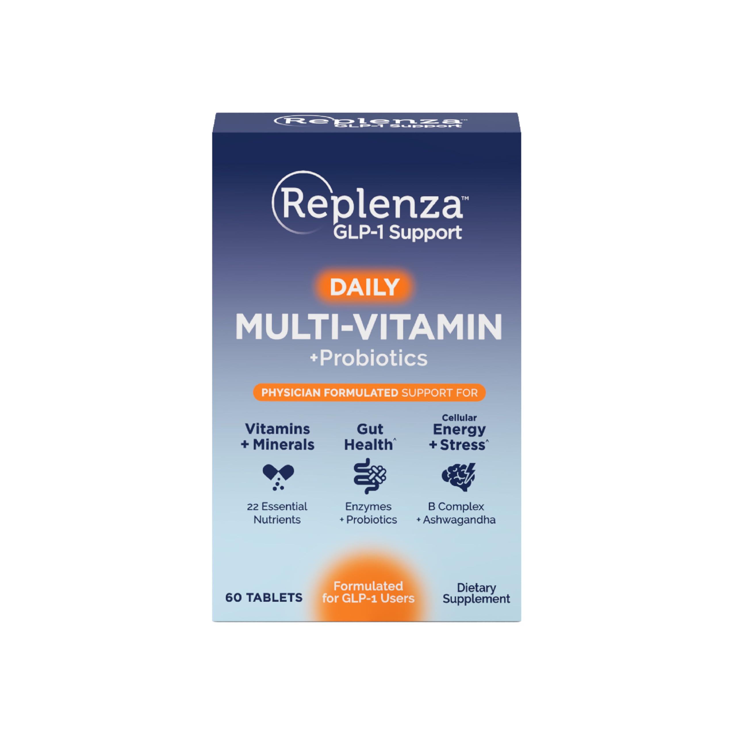 Replenza envase frontal mostrando 60 tabletas y conveniencia diaria