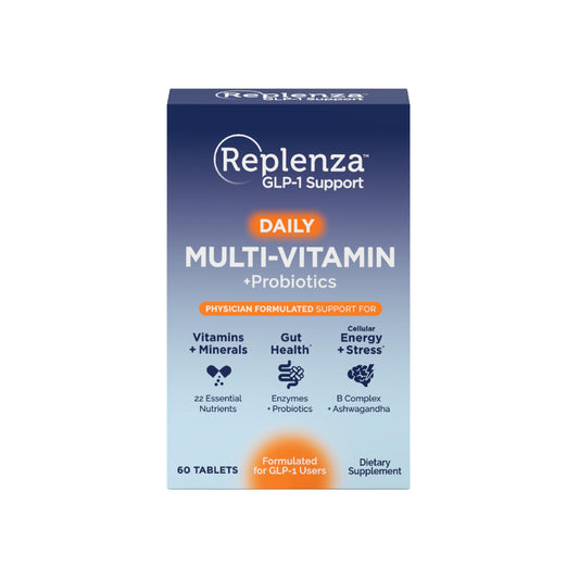 Replenza envase frontal mostrando 60 tabletas y conveniencia diaria