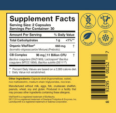 Researched Nutritionals CoreBiotic cápsulas abiertas mostrando el polvo interior estable