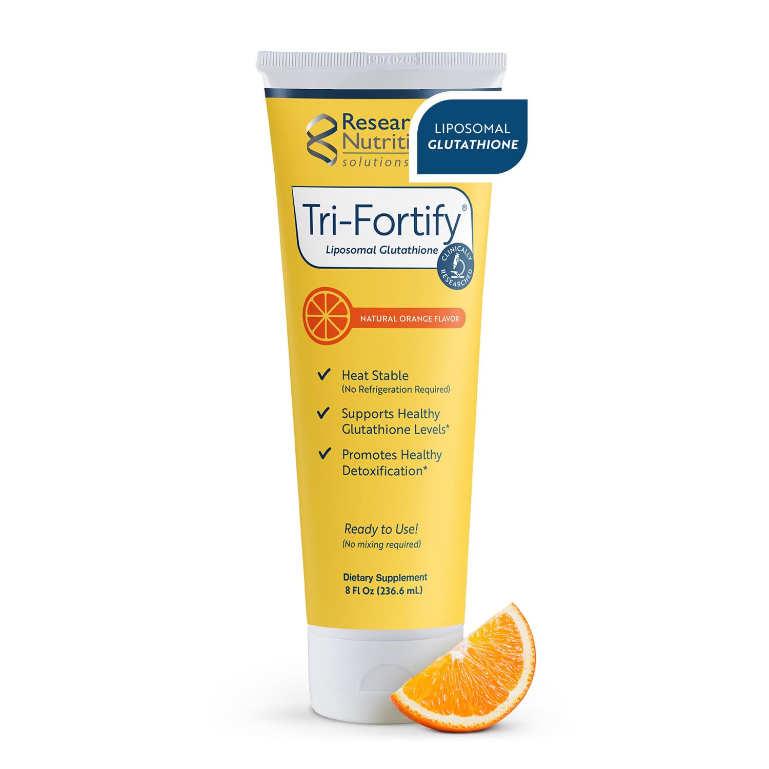 Researched Nutritionals Tri-Fortify frontal mostrando el tubo y beneficios de absorción