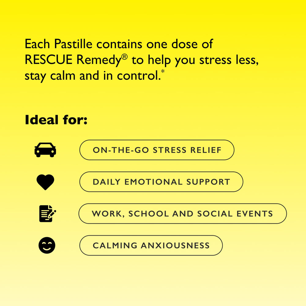 Pastillas RESCUE Bach, sin artificiales ni azúcar, opción suave para estrés