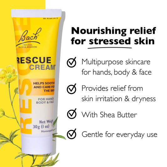 RESCUE Bach Rescue Cream manteca de karité, hidratación suave para piel.