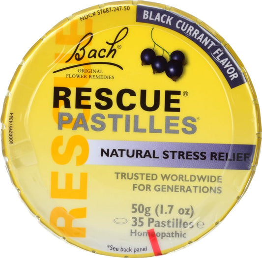 RESCUE empaque de pastillas de grosella negra para uso diario.