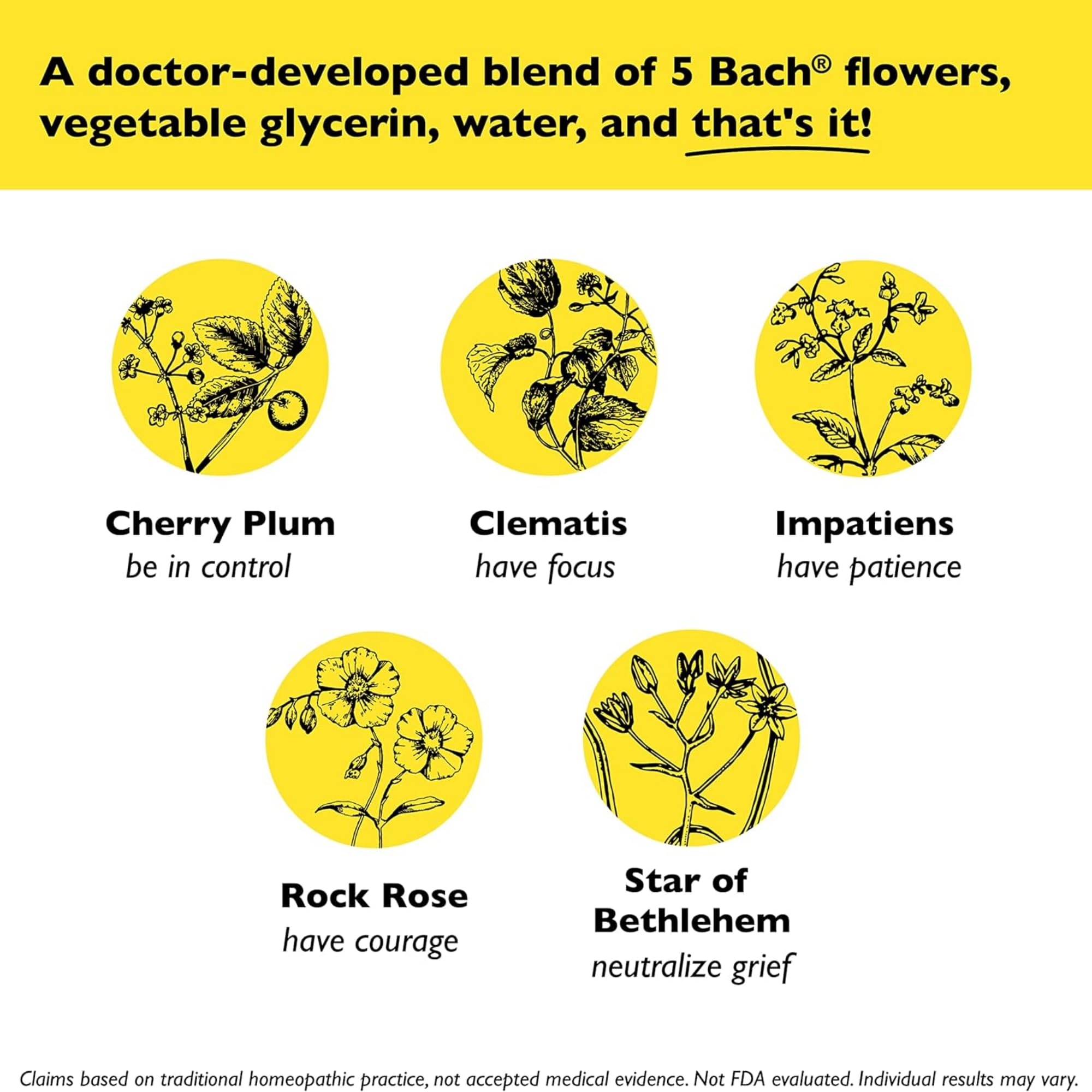 RESCUE etiqueta con lista de esencias florales y beneficios naturales visibles