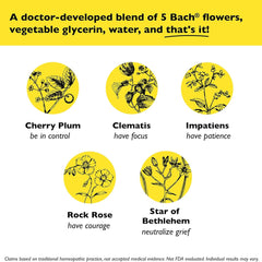 RESCUE etiqueta con lista de esencias florales y beneficios naturales visibles
