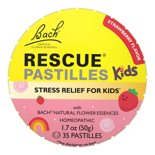 RESCUE Kids pastillas, empaque visible, sabor fresa natural para calmar a casa.