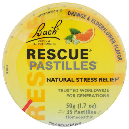 RESCUE Pastillas Naranja Flor de Saúco: empaque frontal para llevar y usar cuando surja tensión