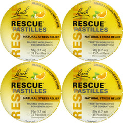 RESCUE pastilles empaque frontal mostrando sabor naranja y saúco, útil para llevar