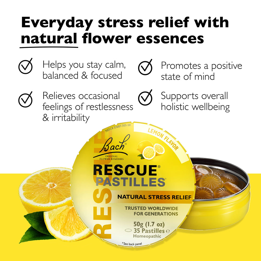 RESCUE primer plano de textura de pastilla con aspecto masticable y natural