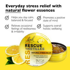RESCUE primer plano de textura de pastilla con aspecto masticable y natural