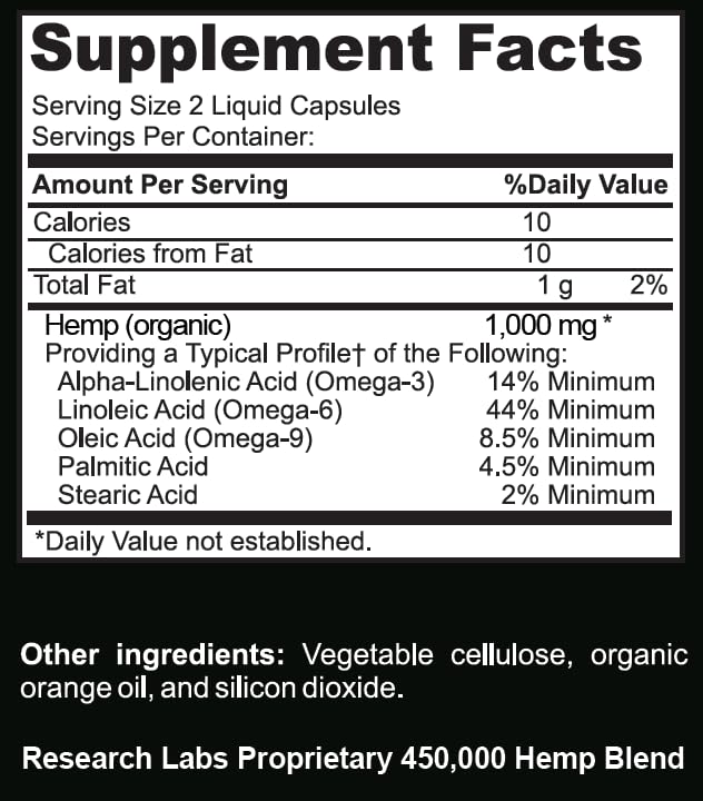 Research Labs etiqueta nutricional legible con información del producto