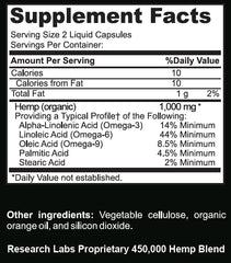 Research Labs etiqueta nutricional legible con información del producto