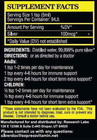 Research Labs Silver Doc embalaje con certificados que resaltan pruebas externas