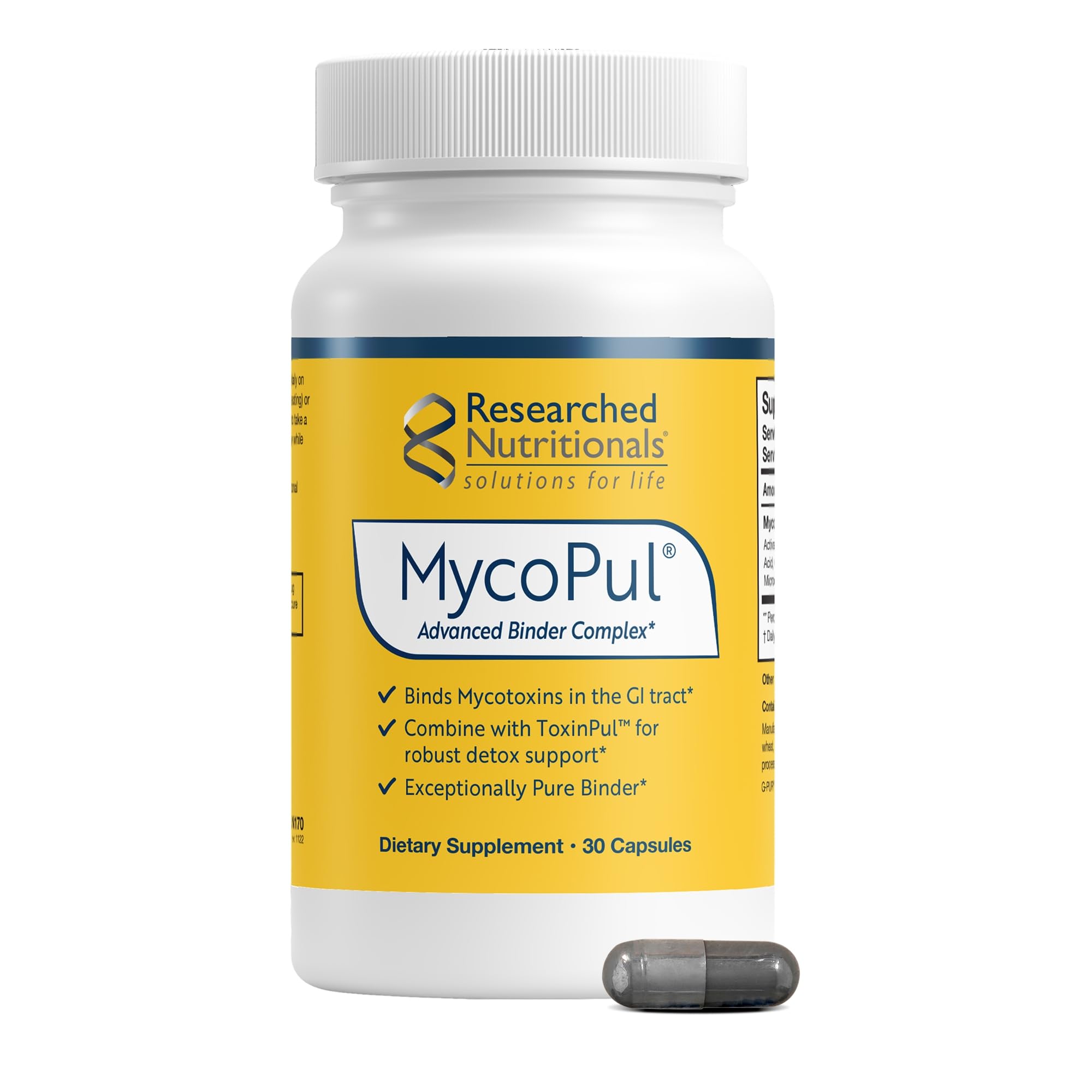 Researched Nutritionals MycoPul frente del envase mostrando producto y claridad