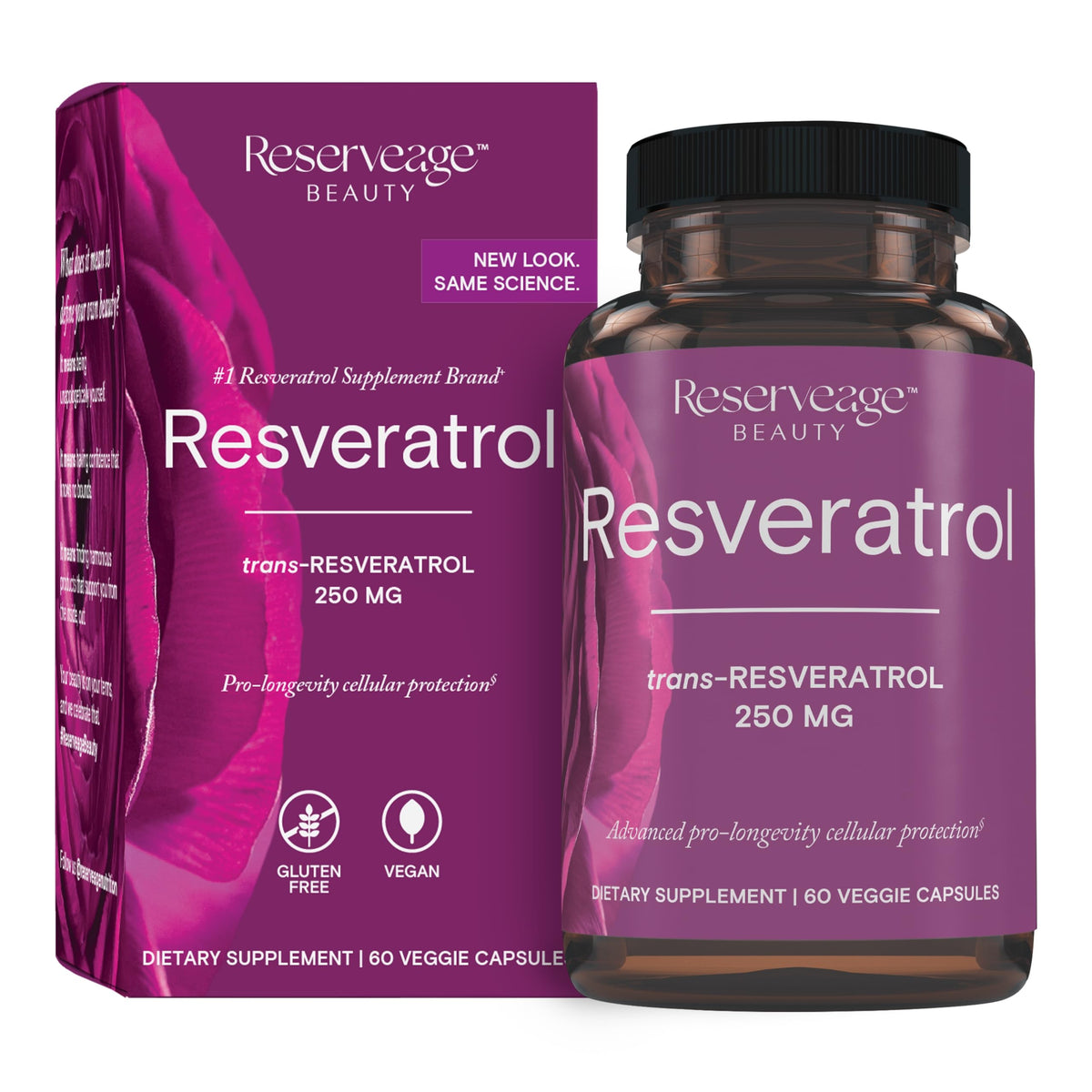Reserveage frasco delantero mostrando la marca y beneficio antioxidante