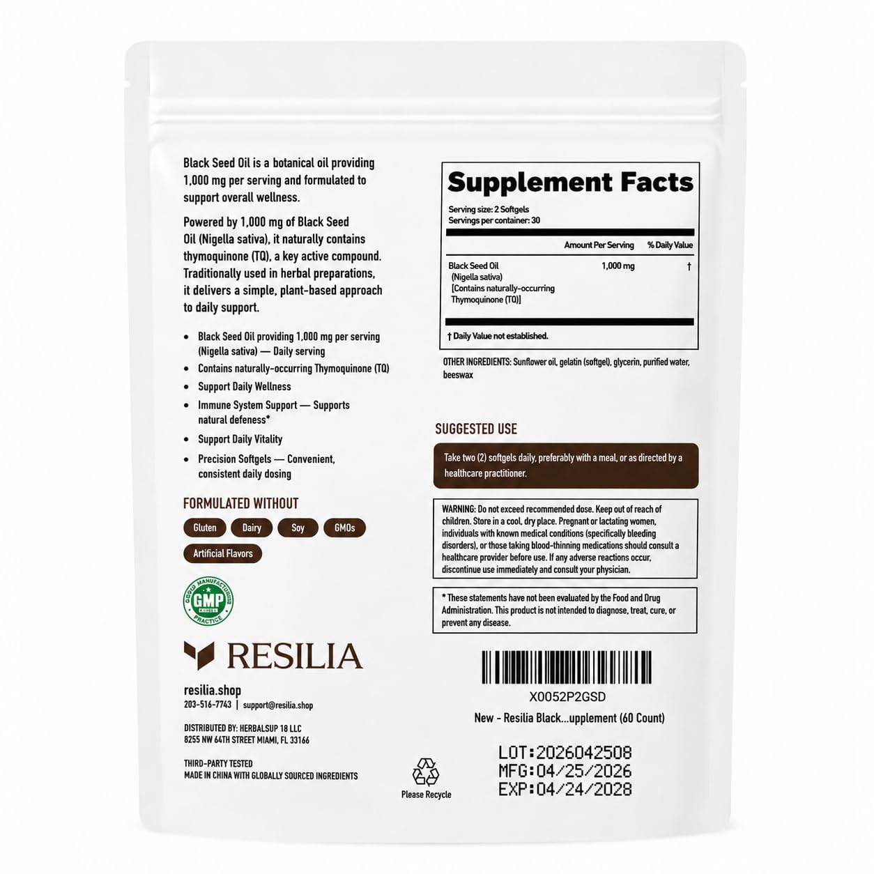 Resilia Oil Of Oregano cápsulas en mano para visualizar facilidad de uso