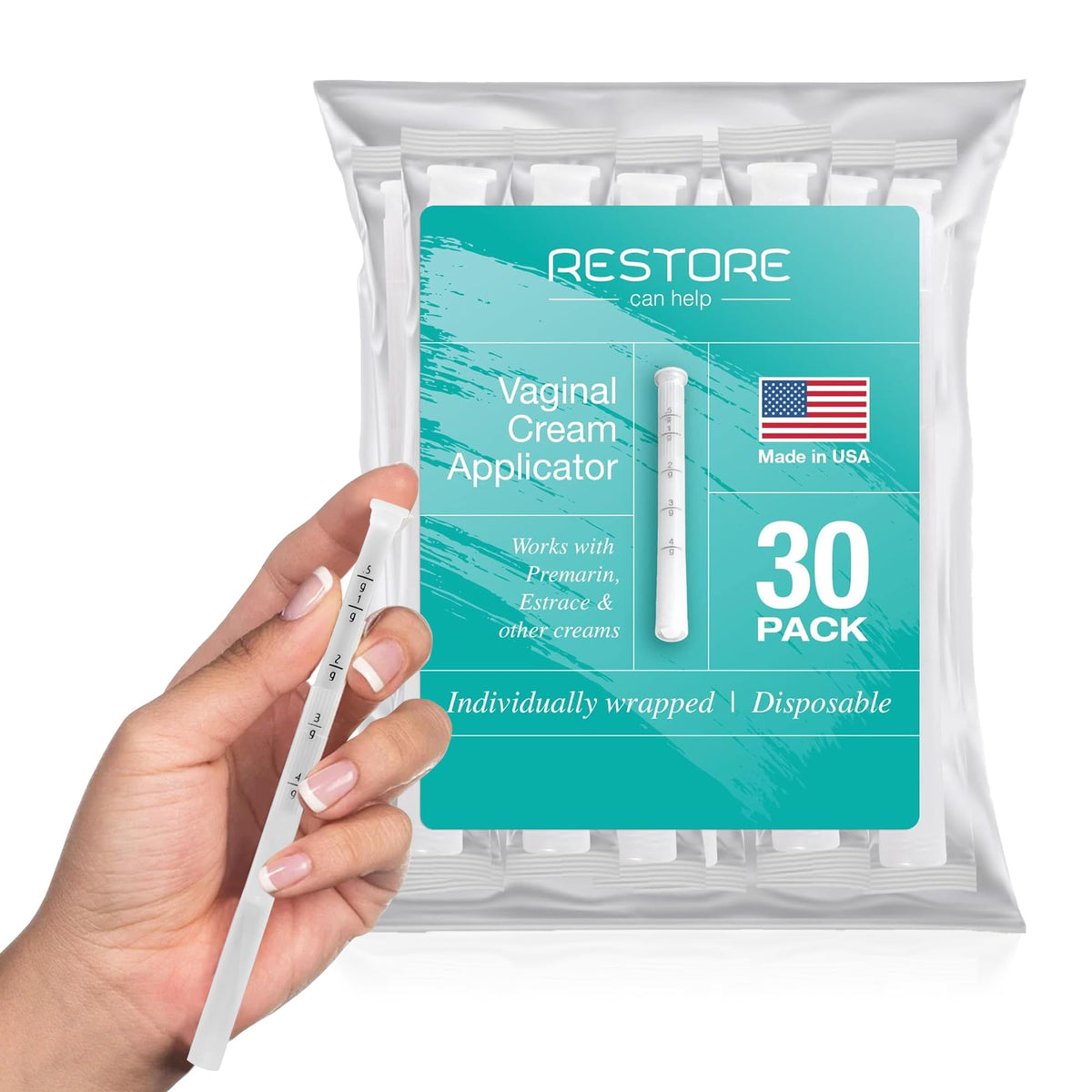 Restore Can Help empaque frontal mostrando 30 aplicadores y sellado higiénico