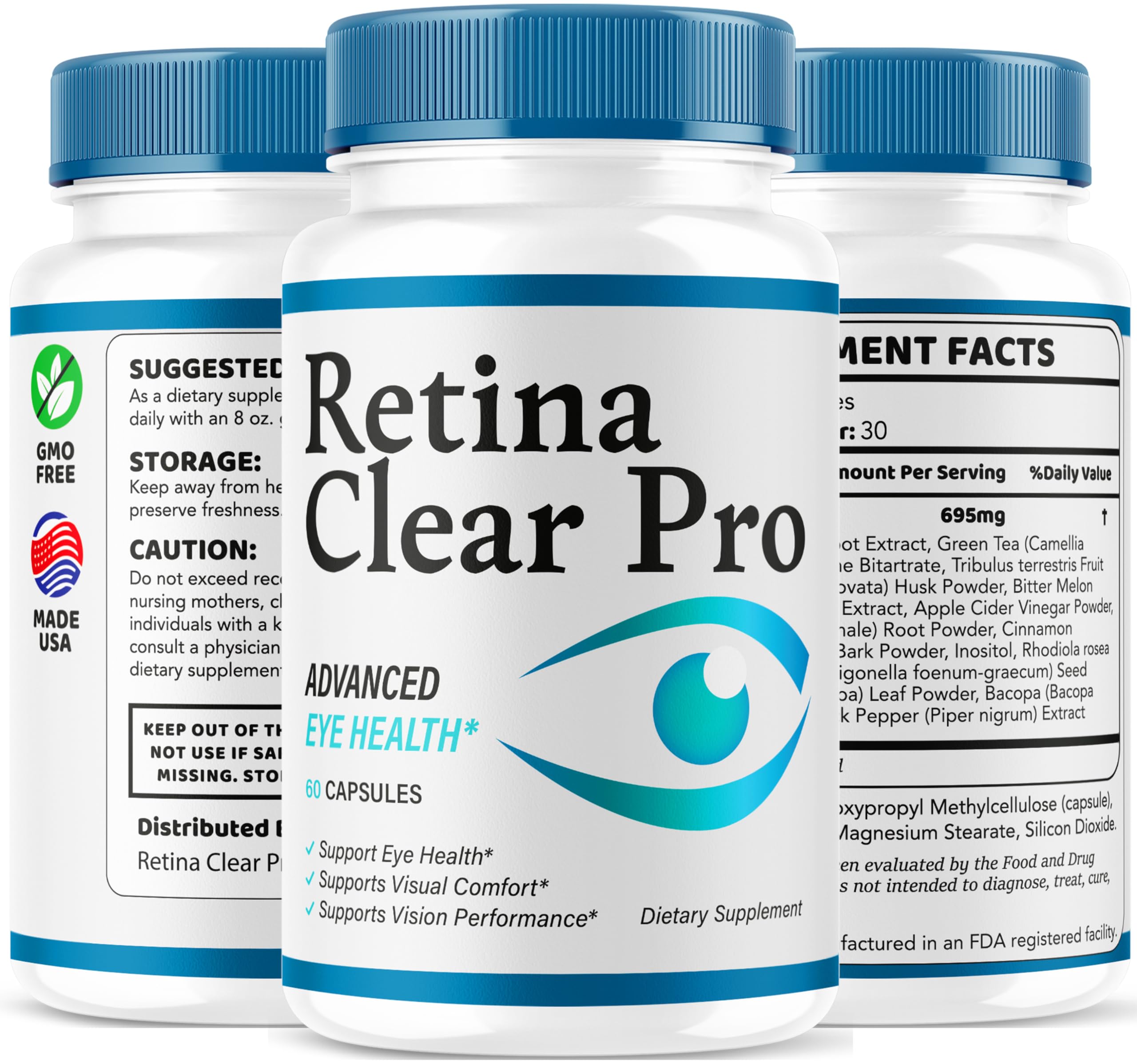 Retina Clear Pro envase con texto comparativo demostrando suministro para 3 meses