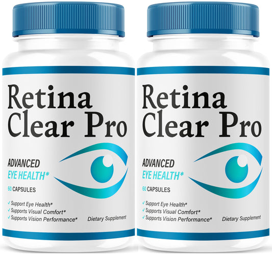 Retina Clear Pro frontal mostrando envase y duración dos meses, beneficio conveniencia