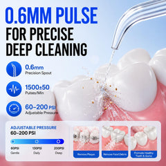 Reure primer plano de la boquilla 0,6 mm mostrando precisión para limpieza interdental